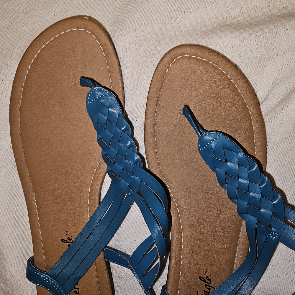 American Eagle Teal Blue Strappy Flat Sandals Size 9 Excellent Condition - Picture 6 of 6
